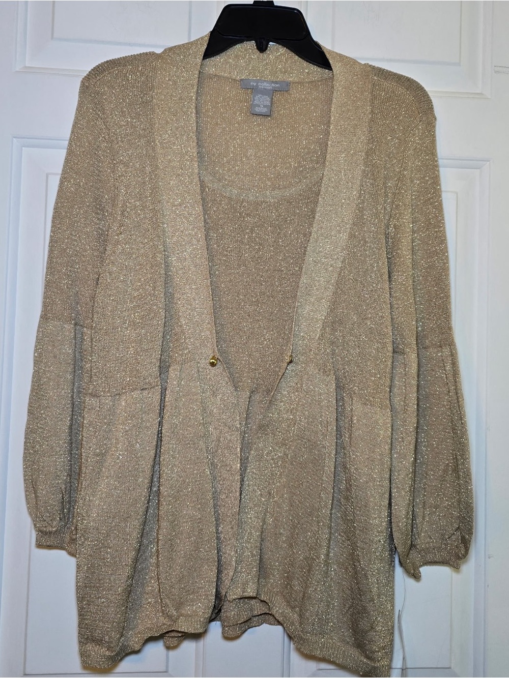 NY Collection Gold Metallic Knit Jewel Clasp 2 in 1 Cardigan Sweater 1X Plus NWT